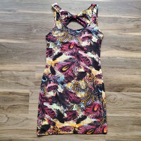 Fun and Colorful Feather Print Bodycon Mini Dress